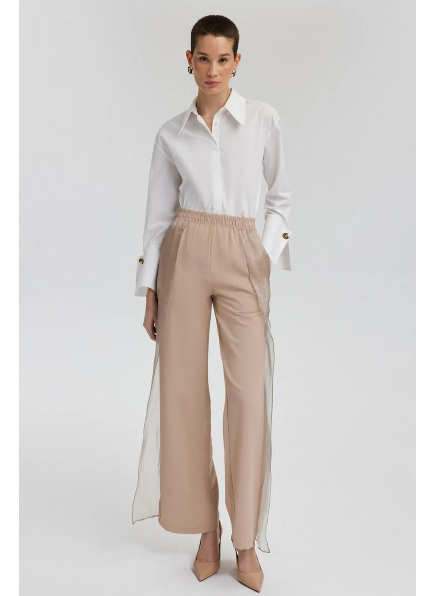 تاتشي Linen Trousers with Organza Detail