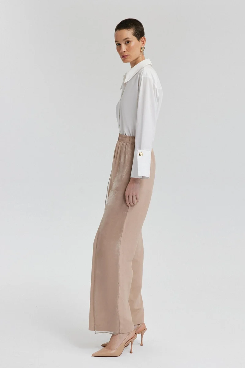 توتشي Linen Trousers with Organza Detail