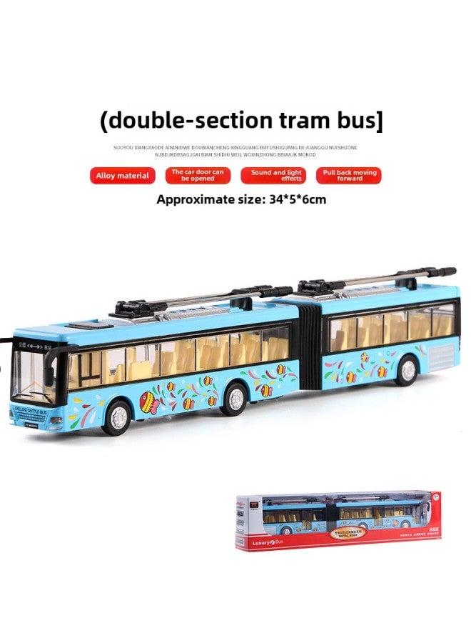 Large Double-decker Bus Toy Open Door Bus Model Kids Bus Boy Alloy Bus Play Special Olympics-Color:Dual-section Tram Bus Blue♜  - Image 1