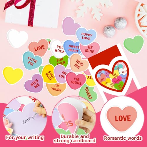 CPicdn 125Pcs Valentine’s Day Conversation Heart Bulletin Board Classroom Decoration Sweet Candy Heart Cutouts Name Tags Border Trim Valentines Party Supplies School Classroom Wall Door Decor - Image 3