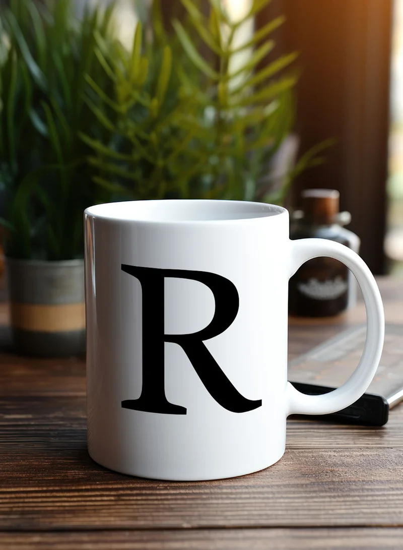 LOWHA 11 oz Ceramic Mug with Letter R Design on Both Sides