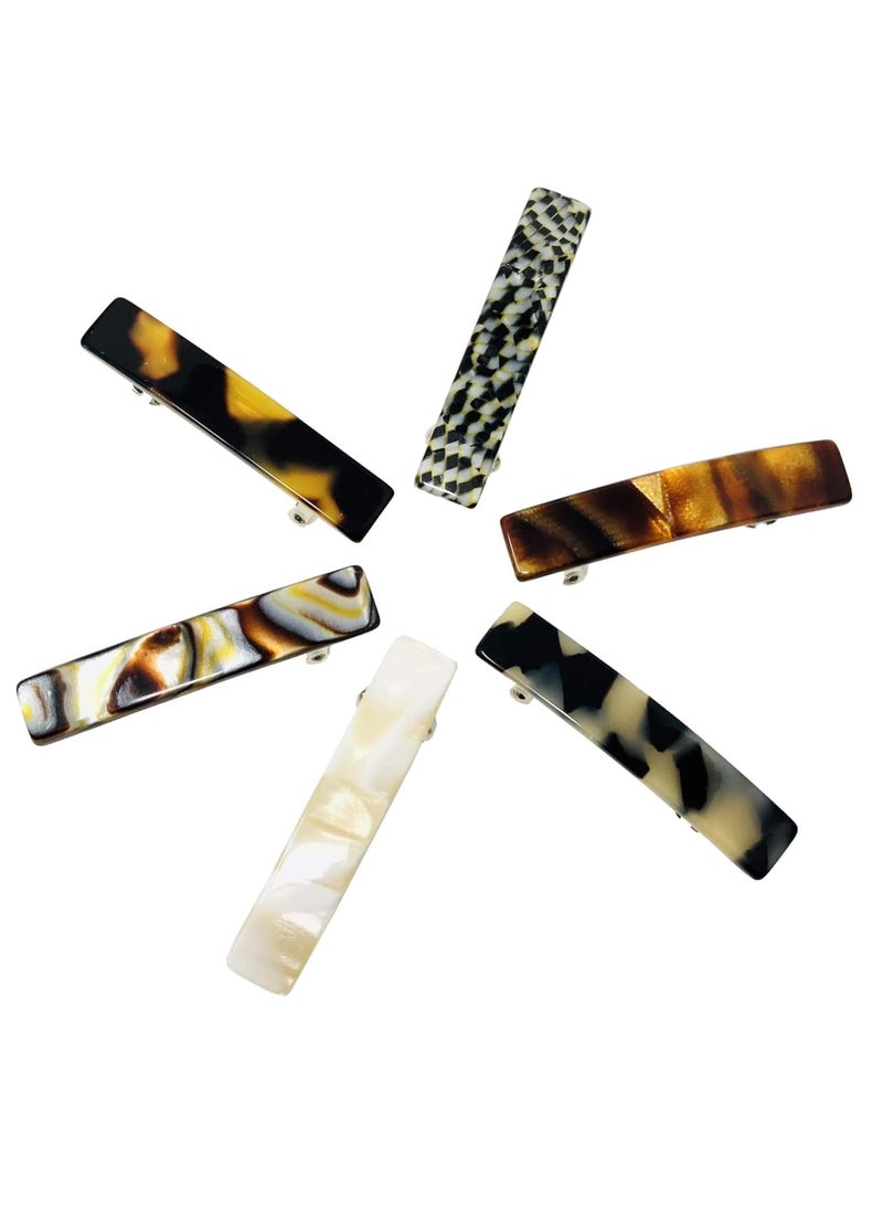 French Amie - French Amie Bar Mini Set of 6 Onyx Silver Grey Opera Ivory Tokyo White Tokyo Amber Brown Handmade Celluloid Small Hair Clip Barrette for Girls - Image 1