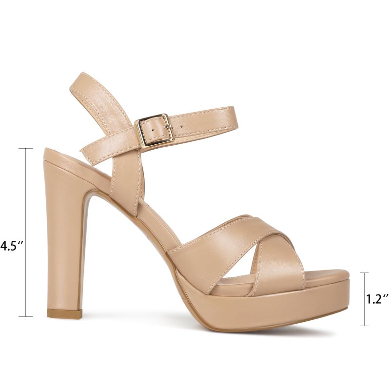 Abbleet Platform High Heels for Women Strappy Chunky Heels Sandals for Women Open Toe Block Heeled Sandals with Ankle Strap Summer Dress Shoes(NUDE,8) - Image 4
