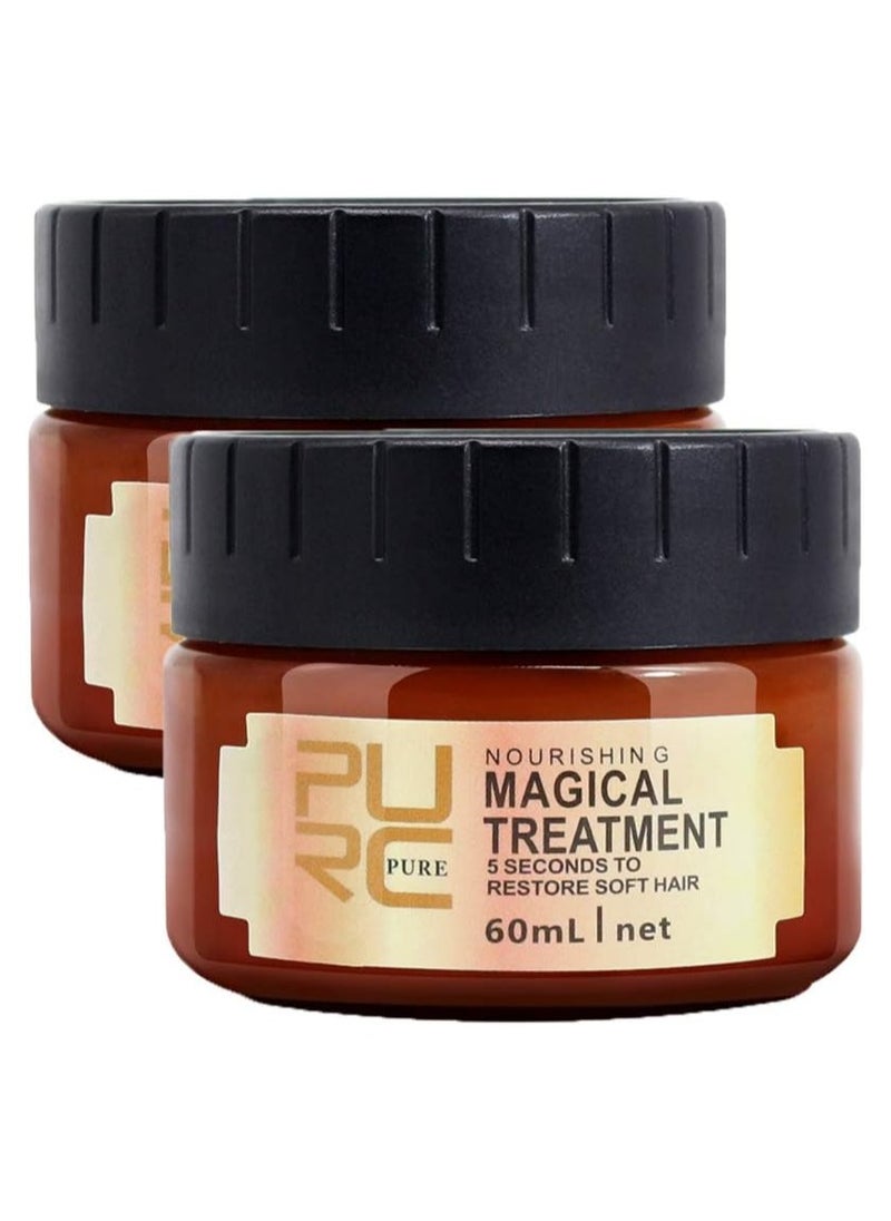 PURC - Pack Of 2 Pure Magical Hair Mask 60ml Keratin Argan Hair Treatment 5 Seconds Mask Root Repair Nourishing - Image 1