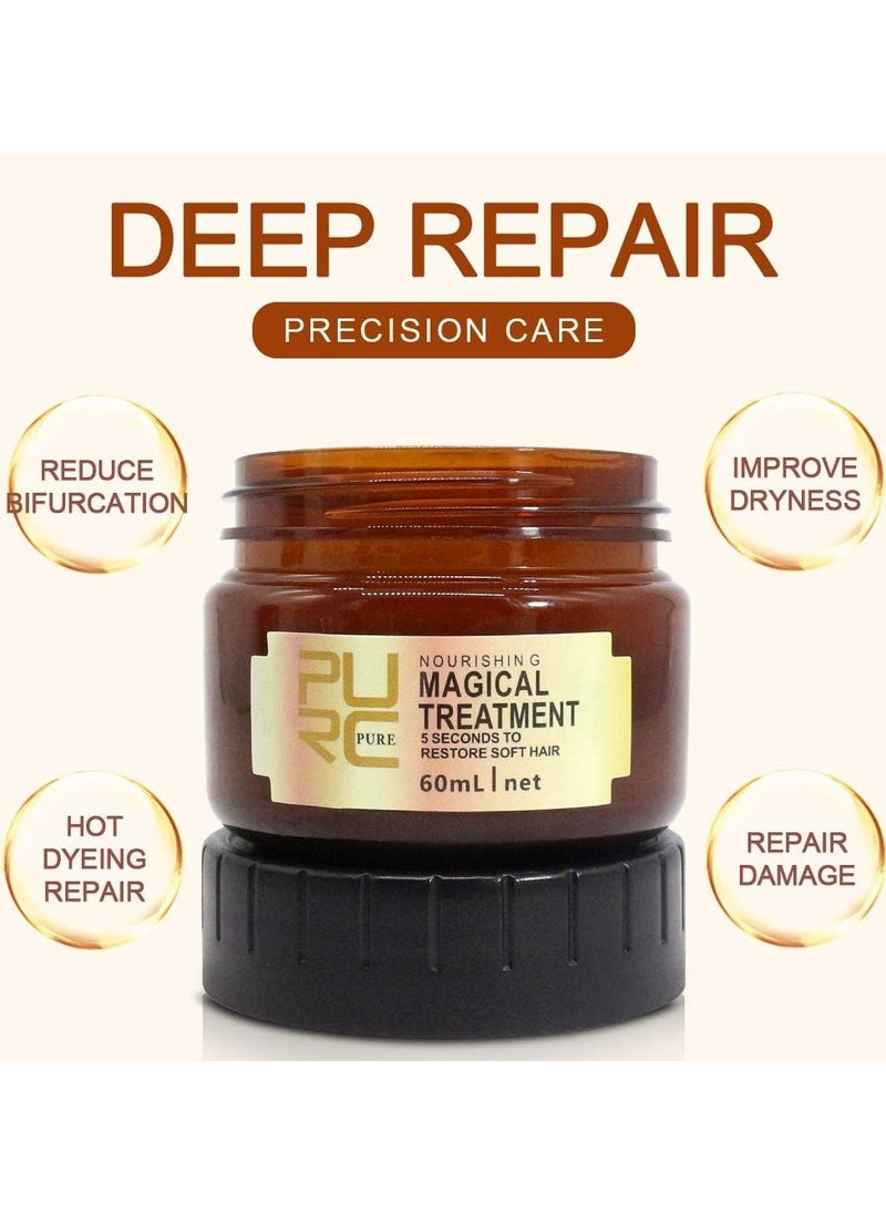 PURC - Pack Of 2 Pure Magical Hair Mask 60ml Keratin Argan Hair Treatment 5 Seconds Mask Root Repair Nourishing - Image 1