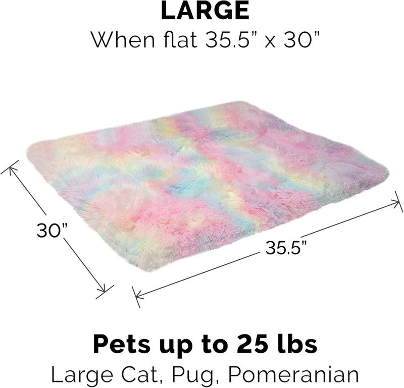 Furhaven Self-Warming Cat Bed for Indoor Cats, 4-Beds-in-1 & Washable - Plush Long Faux Fur Convertible Cuddler - Rainbow, Large - Image 3