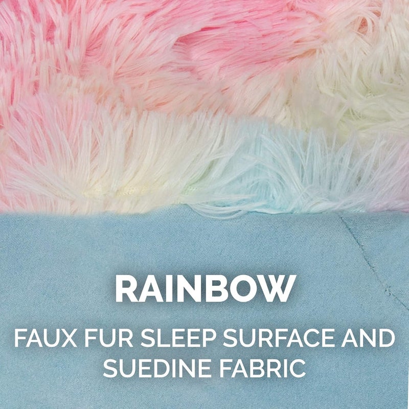 Furhaven Self-Warming Cat Bed for Indoor Cats, 4-Beds-in-1 & Washable - Plush Long Faux Fur Convertible Cuddler - Rainbow, Large - Image 5
