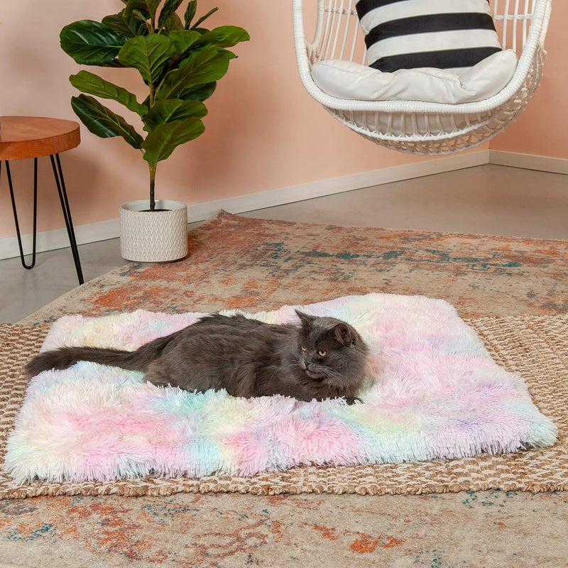 Furhaven Self-Warming Cat Bed for Indoor Cats, 4-Beds-in-1 & Washable - Plush Long Faux Fur Convertible Cuddler - Rainbow, Large - Image 4