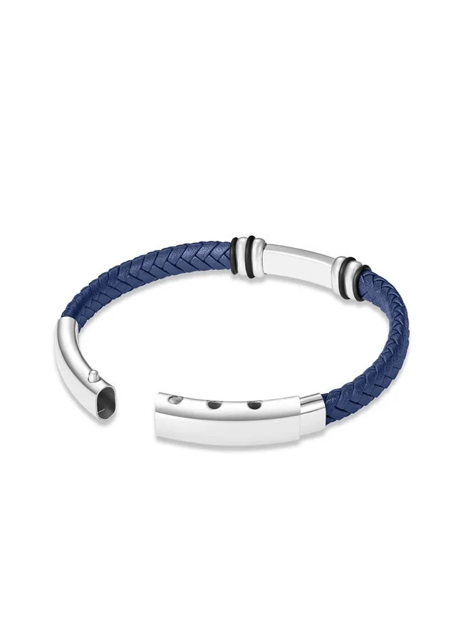 بوليس POLICE Highbridge Bracelet - Braided Blue Leather with Adjustable Stainless Steel Clip - Men's Rugged & Refined  Style