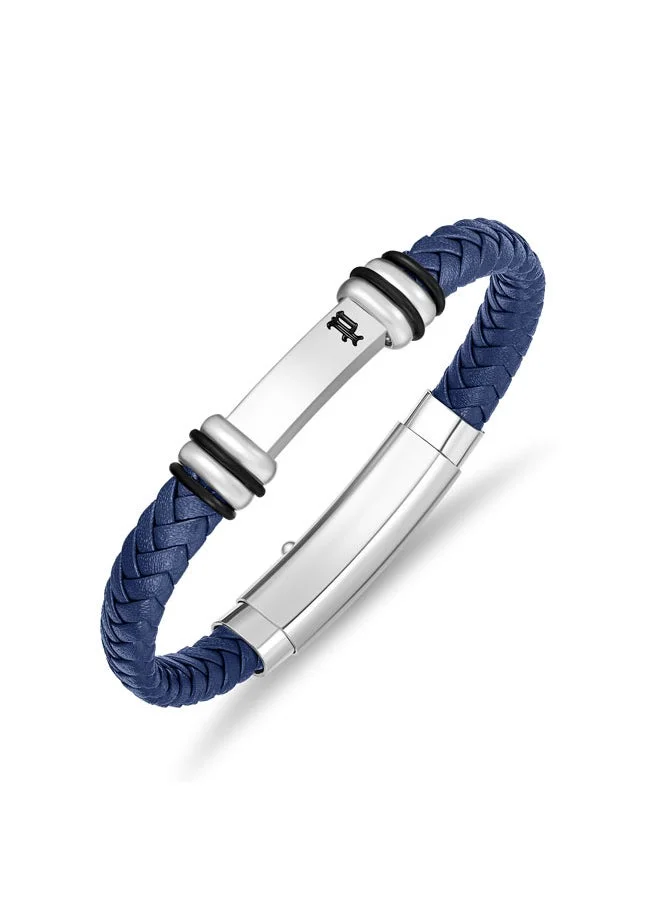 بوليس POLICE Highbridge Bracelet - Braided Blue Leather with Adjustable Stainless Steel Clip - Men's Rugged & Refined  Style