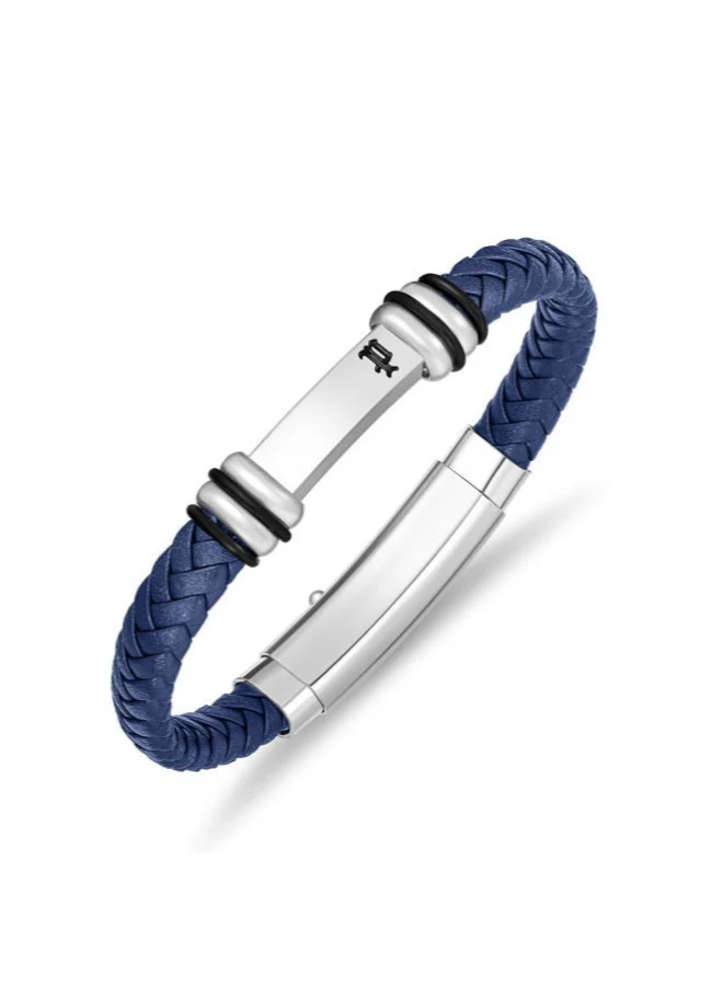 Police Highbridge BraceletBraided Blue Leather with Adjustable Stainless Steel ClipMen's Rugged and Refined  Style