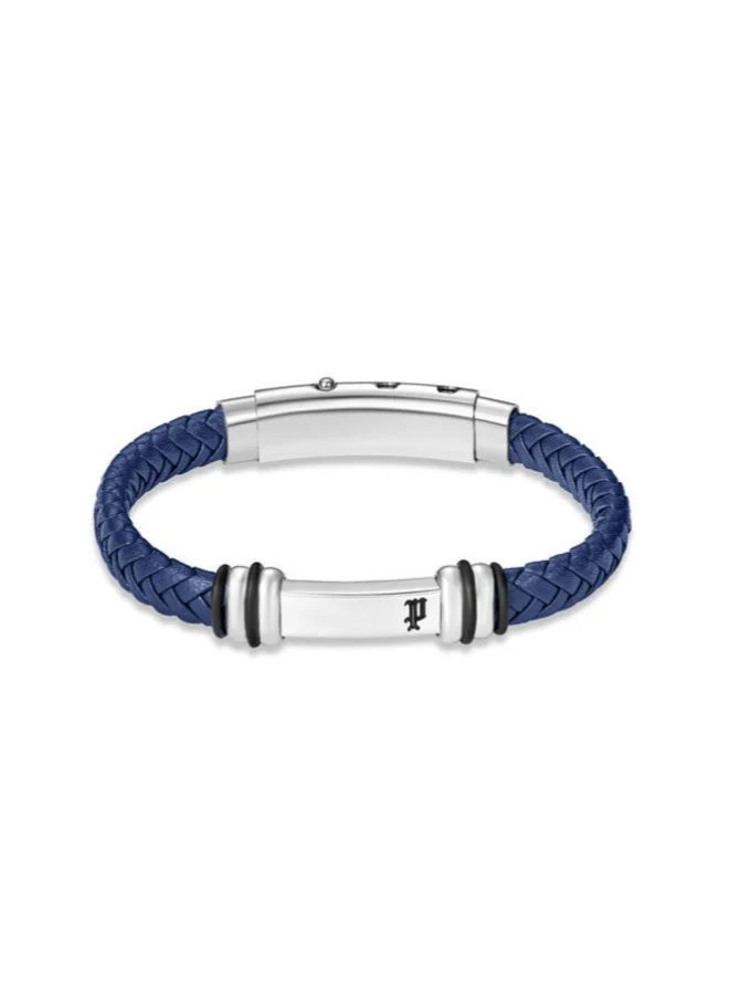 Police Highbridge BraceletBraided Blue Leather with Adjustable Stainless Steel ClipMen's Rugged and Refined  Style