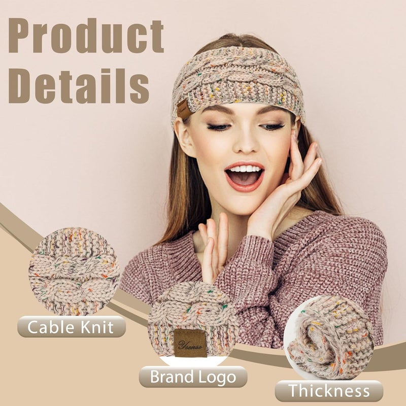 YSense Winter Headbands for Women, Ear Warmer Headband Womens Cable Knit Fleece Lined Ear Warmers Stocking Stuffers Gifts - Image 2