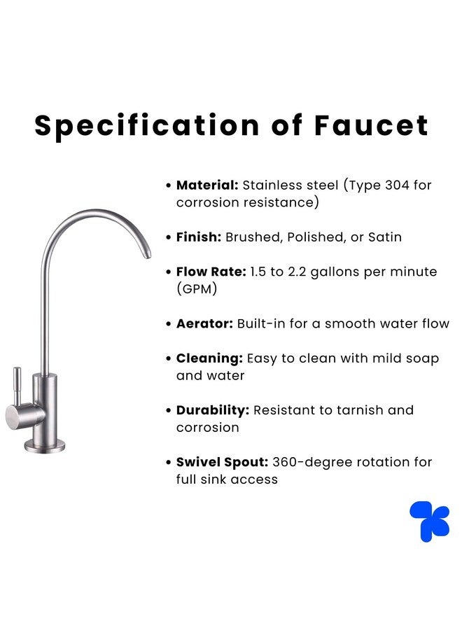 AMPEREUS Ro Faucet tap for Undersink for All Ro Water purifiers, Premium Stainless Steel Kitchen Sink Faucet for Water Filtration Systems with Chrome Finish (Kent Type Faucet Silver) - Image 4