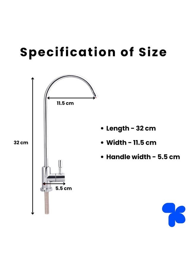 AMPEREUS Ro Faucet tap for Undersink for All Ro Water purifiers, Premium Stainless Steel Kitchen Sink Faucet for Water Filtration Systems with Chrome Finish (Kent Type Faucet Silver) - Image 3