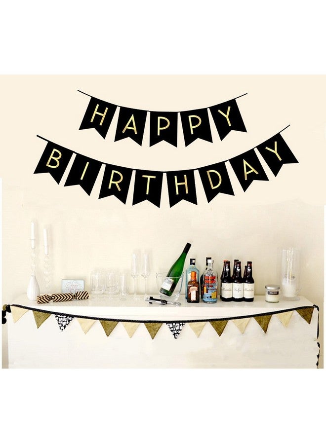 FECEDY Black Happy Birthday Bunting Banner with Shiny Gold Letters Party Supplies - Image 2