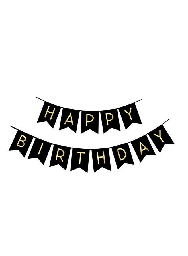 FECEDY Black Happy Birthday Bunting Banner with Shiny Gold Letters Party Supplies - Image 1