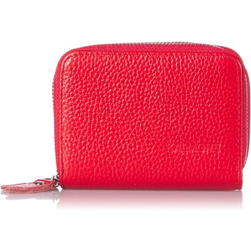 KALMORE Women's Leather RFID Secured Spacious Cute Card Wallet Small Purse, Red, Two Zippers - Image 1