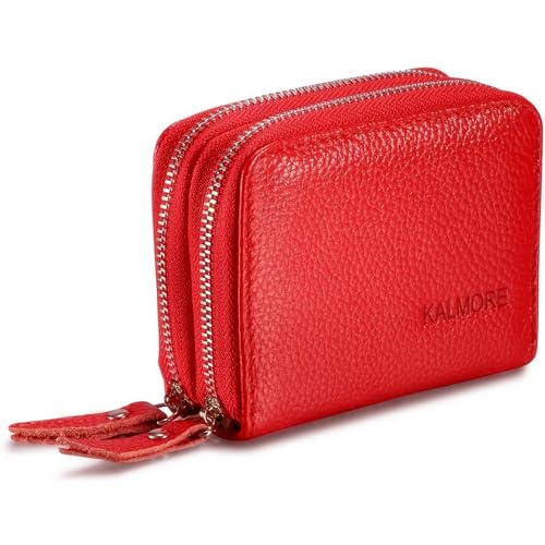 KALMORE Women's Leather RFID Secured Spacious Cute Card Wallet Small Purse, Red, Two Zippers - Image 2