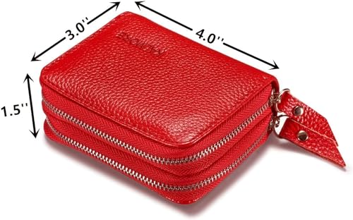 KALMORE Women's Leather RFID Secured Spacious Cute Card Wallet Small Purse, Red, Two Zippers - Image 4