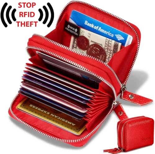 KALMORE Women's Leather RFID Secured Spacious Cute Card Wallet Small Purse, Red, Two Zippers - Image 5