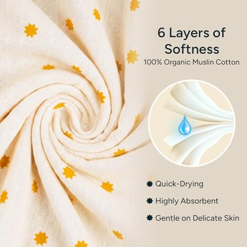 NINTARABABY Hooded Towel - 100% Organic Premium Muslin Cotton, 38" x 38" (96 cm x 96 cm), Ultra-Absorbent, Soft, Breathable, Extra-Large, Hypoallergenic, Gifts for Infants & Toddlers - Image 4
