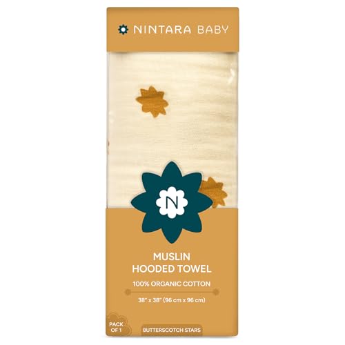 NINTARABABY Hooded Towel - 100% Organic Premium Muslin Cotton, 38" x 38" (96 cm x 96 cm), Ultra-Absorbent, Soft, Breathable, Extra-Large, Hypoallergenic, Gifts for Infants & Toddlers - Image 1