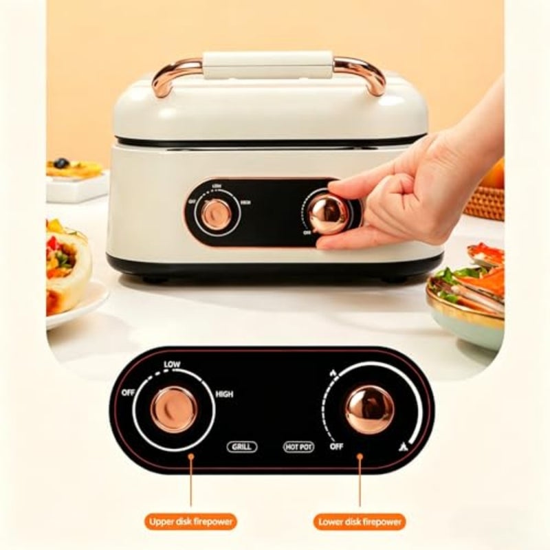 7-in-1 electric griddle for home cooking, aluminum alloy with black non-stick coating, smokeless design with dual-zone precise temperature control and foldable storage - Image 3