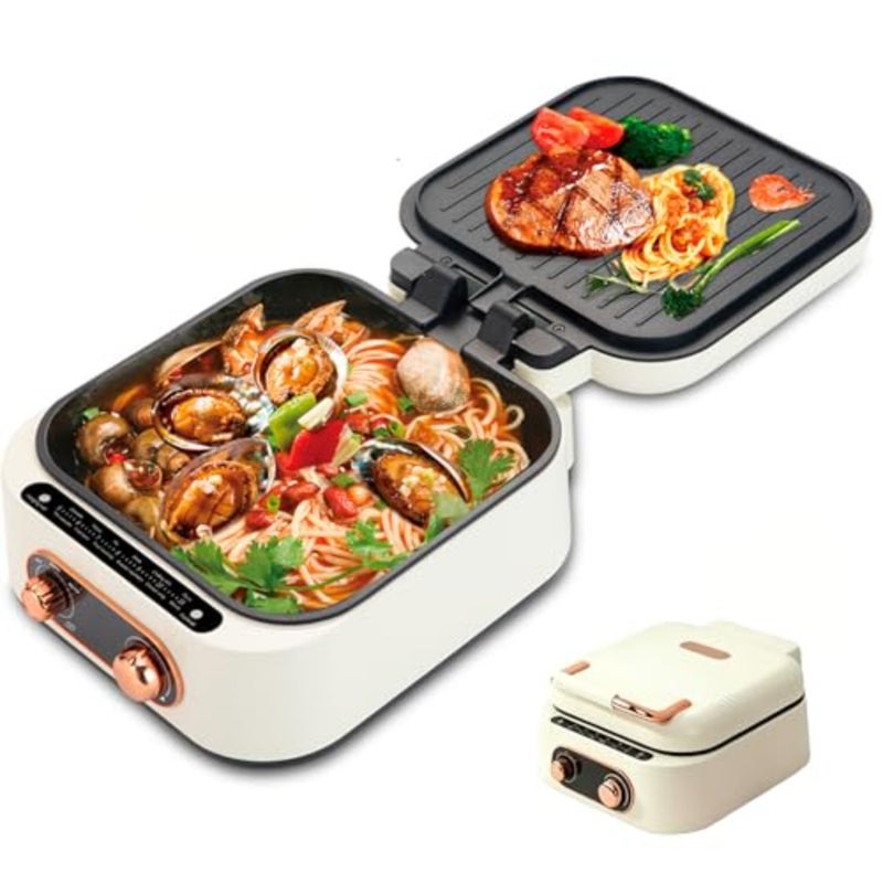 7-in-1 electric griddle for home cooking, aluminum alloy with black non-stick coating, smokeless design with dual-zone precise temperature control and foldable storage - Image 1