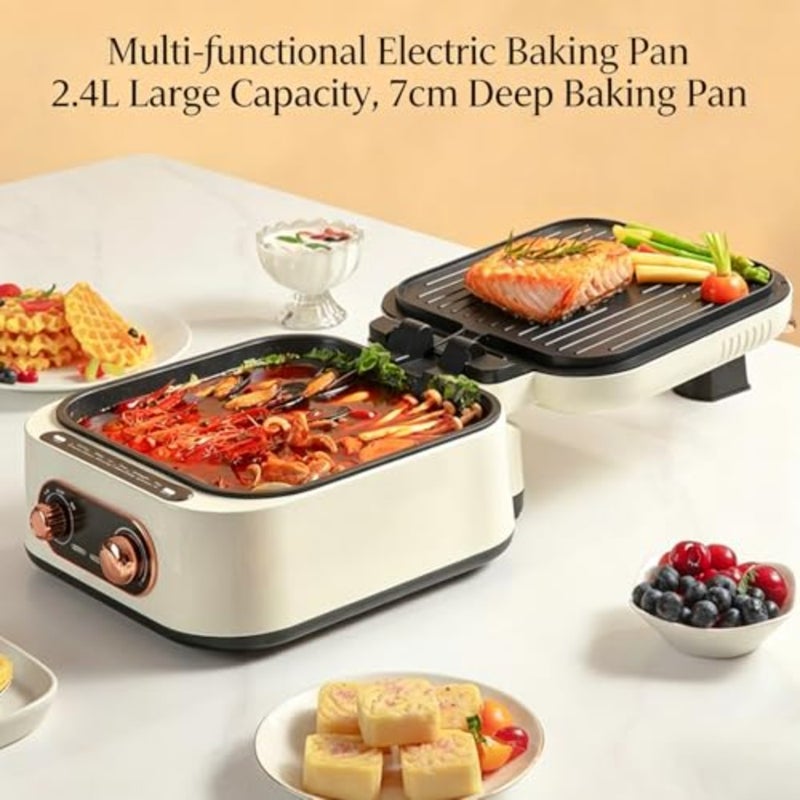 7-in-1 electric griddle for home cooking, aluminum alloy with black non-stick coating, smokeless design with dual-zone precise temperature control and foldable storage - Image 2