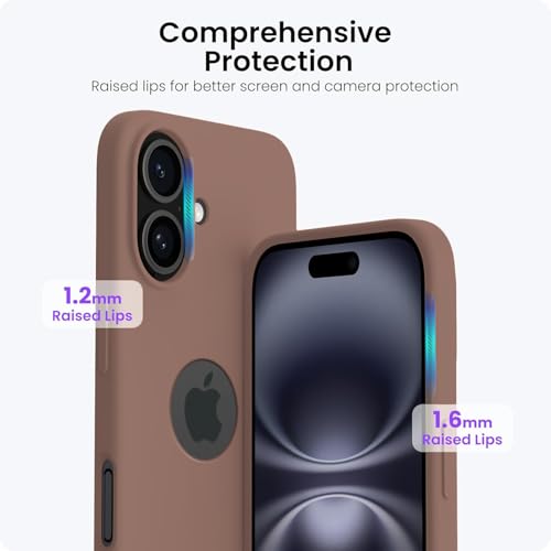 Elzzi Microfiber Logo Cut Cover Compatible for iPhone 16 Case Liquid Silicone Cases Full Body 4 Layer Protective Covers Shockproof Back Cover with High Raised Camera Lips (6.1 inch, Brown) - Image 3
