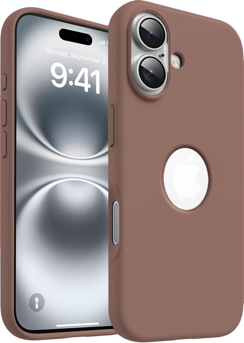 Elzzi Microfiber Logo Cut Cover Compatible for iPhone 16 Case Liquid Silicone Cases Full Body 4 Layer Protective Covers Shockproof Back Cover with High Raised Camera Lips (6.1 inch, Brown) - Image 1