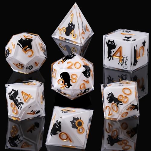 FTNNGIME Cute Cat DND Dice Set 7Pcs Sharp Edge Resin Suitable for Dungeons Dragons Dice Polyhedral Roleplaying Games Dungeons and Dragons RPG MTG Table - Image 5