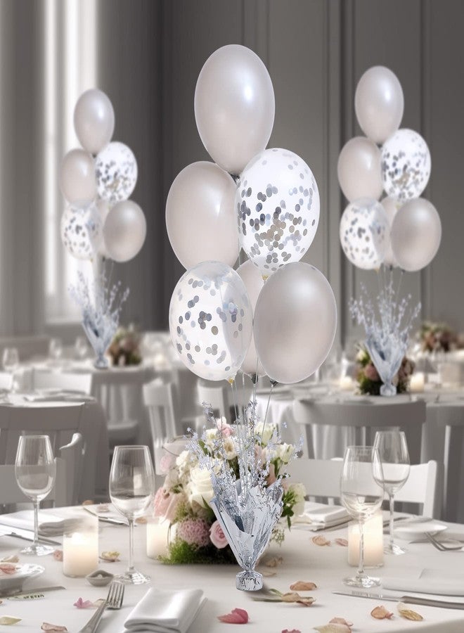Suppromo 2 Set Silver Balloon Centerpieces for Tables Silver Balloons Stand Kit for Birthday Party Baby Shower Wedding Bridal Shower Retirement Engagement Graduation Prom Table Decorations - Image 3