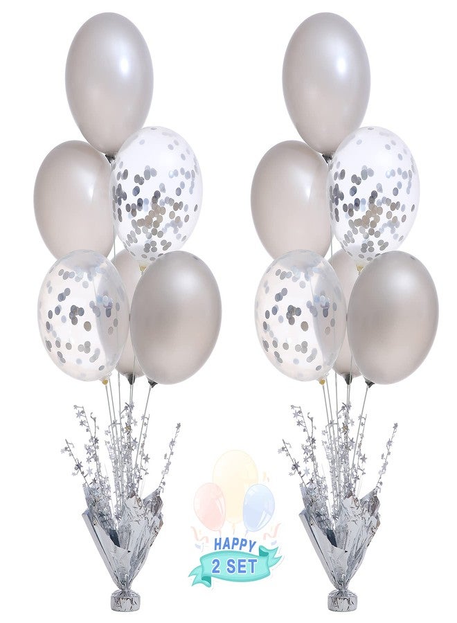 Suppromo 2 Set Silver Balloon Centerpieces for Tables Silver Balloons Stand Kit for Birthday Party Baby Shower Wedding Bridal Shower Retirement Engagement Graduation Prom Table Decorations - Image 1