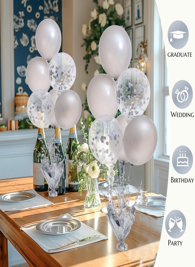 Suppromo 2 Set Silver Balloon Centerpieces for Tables Silver Balloons Stand Kit for Birthday Party Baby Shower Wedding Bridal Shower Retirement Engagement Graduation Prom Table Decorations - Image 5
