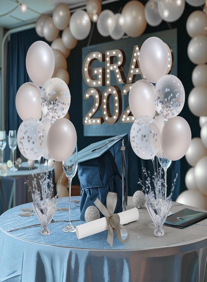 Suppromo 2 Set Silver Balloon Centerpieces for Tables Silver Balloons Stand Kit for Birthday Party Baby Shower Wedding Bridal Shower Retirement Engagement Graduation Prom Table Decorations - Image 2