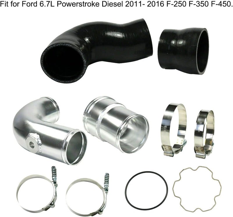 MOCW 3.5" Cold Side Intercooler Pipe Kit & Boot Upgrade Kit Compatible with 2011-2016 Ford 6.7L Powerstroke Diesel F-250 F-350 F-450, Silver - Image 2
