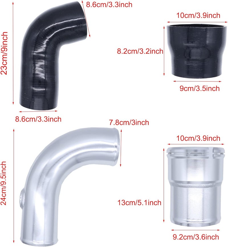 MOCW 3.5" Cold Side Intercooler Pipe Kit & Boot Upgrade Kit Compatible with 2011-2016 Ford 6.7L Powerstroke Diesel F-250 F-350 F-450, Silver - Image 4