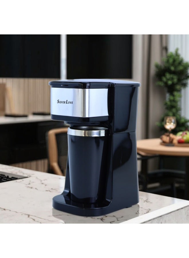 Silver Love SC-1102 700W Single Serve Coffee Maker with Travel Mug, Fast Brewing Personal Coffee Machine for Home, Office, Dorm, Compact Design, Reusable Filter, Easy One-Touch Operation - Image 3