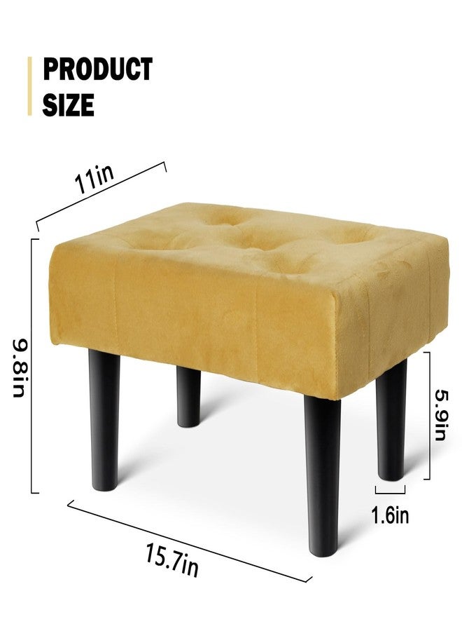 HOUCHICS Small Footstool Ottoman,Velvet Soft Footrest Ottoman with Wood Legs,Sofa Footrest Extra Seating for Living Room Entryway Office(Yellow 1PACK) - Image 2