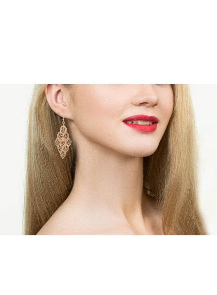 Stylish Metal Leaf Shape Dangle Earrings - Image 2