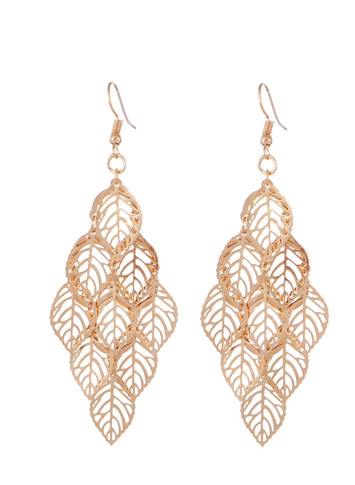 Stylish Metal Leaf Shape Dangle Earrings - Image 1
