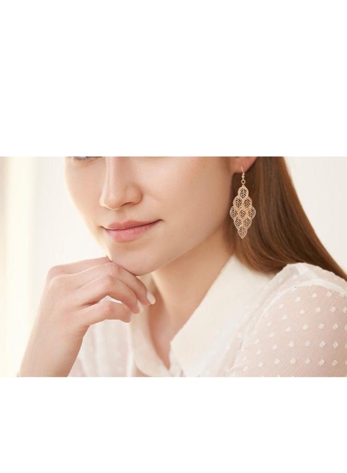 Stylish Metal Leaf Shape Dangle Earrings - Image 3
