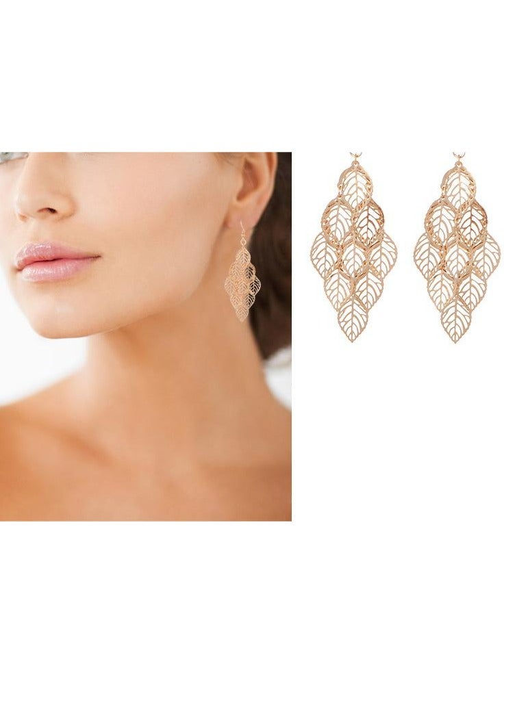 Stylish Metal Leaf Shape Dangle Earrings - Image 4