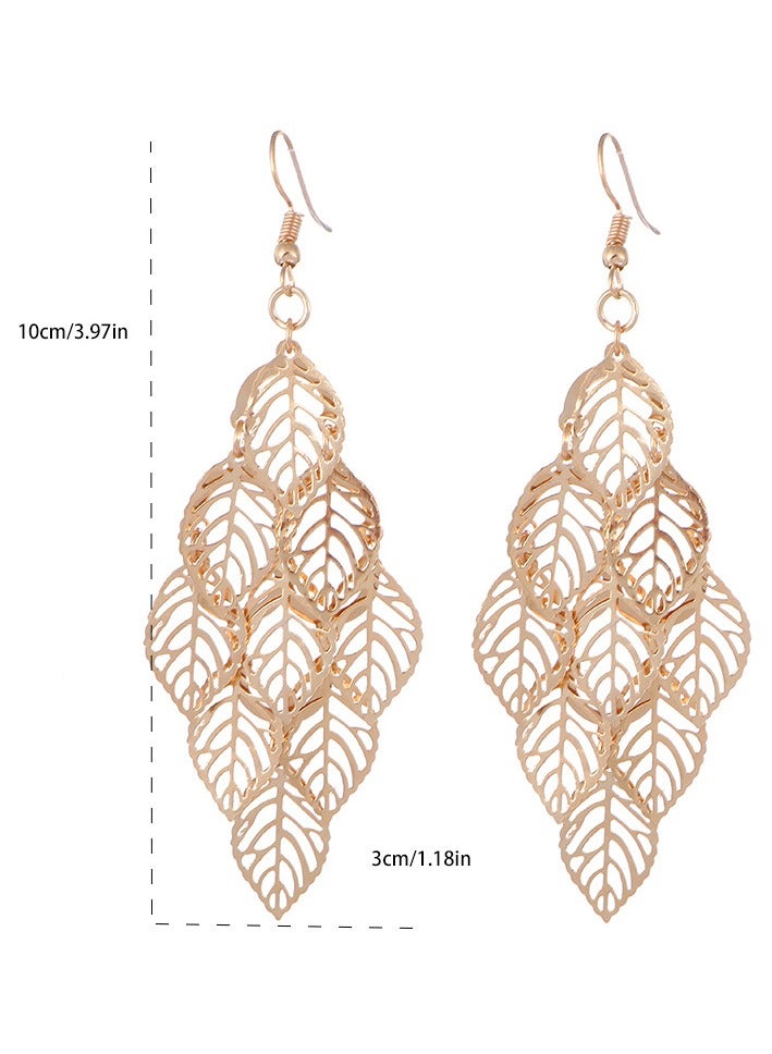 Stylish Metal Leaf Shape Dangle Earrings - Image 5