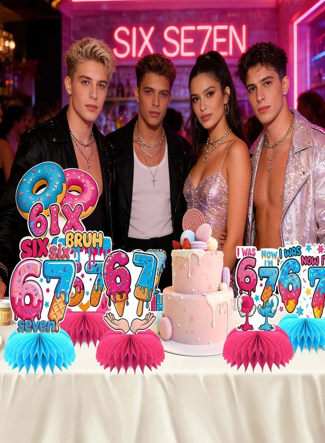 Qpout 9Pcs 67 Honeycomb Table Centerpieces, 6 7 Birthday Decorations Donut Ice Cream Theme, Funny 67 Meme Themed Party Decorations Set, Party Supplies for Kids Teens Adults - Image 5