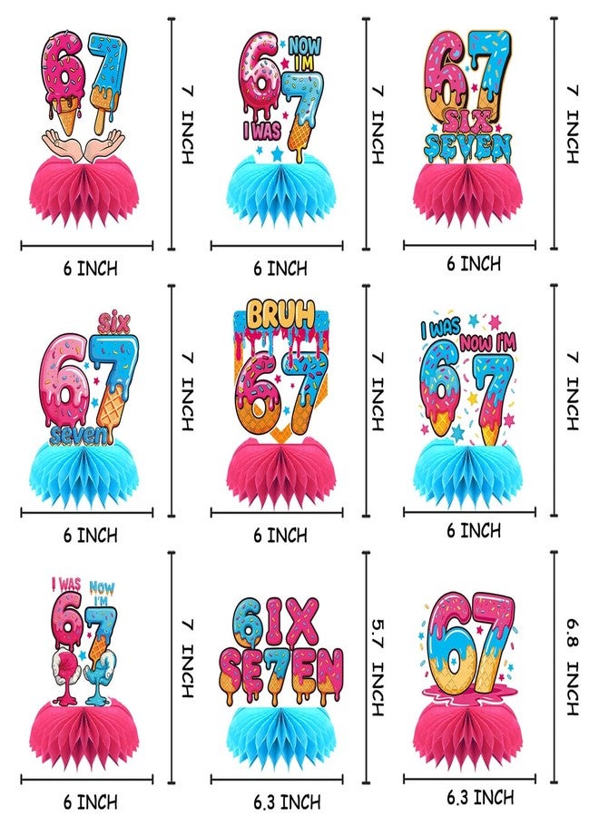 Qpout 9Pcs 67 Honeycomb Table Centerpieces, 6 7 Birthday Decorations Donut Ice Cream Theme, Funny 67 Meme Themed Party Decorations Set, Party Supplies for Kids Teens Adults - Image 4