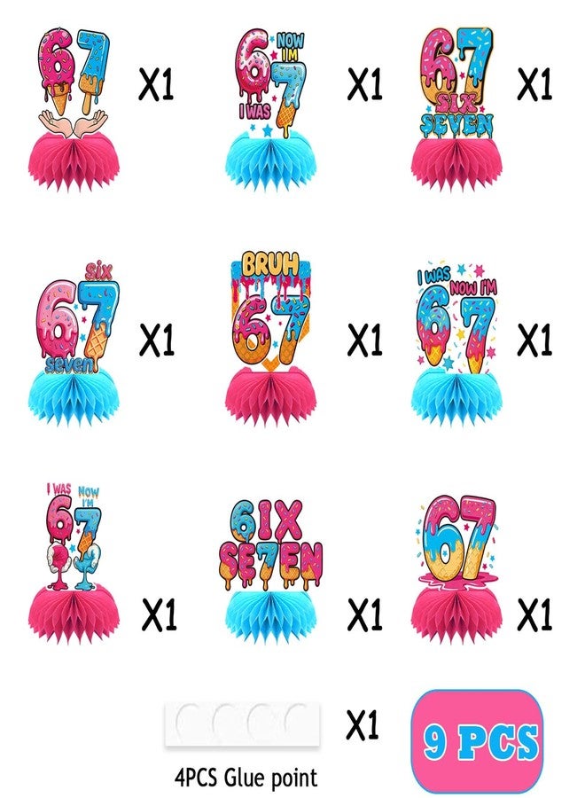Qpout 9Pcs 67 Honeycomb Table Centerpieces, 6 7 Birthday Decorations Donut Ice Cream Theme, Funny 67 Meme Themed Party Decorations Set, Party Supplies for Kids Teens Adults - Image 3