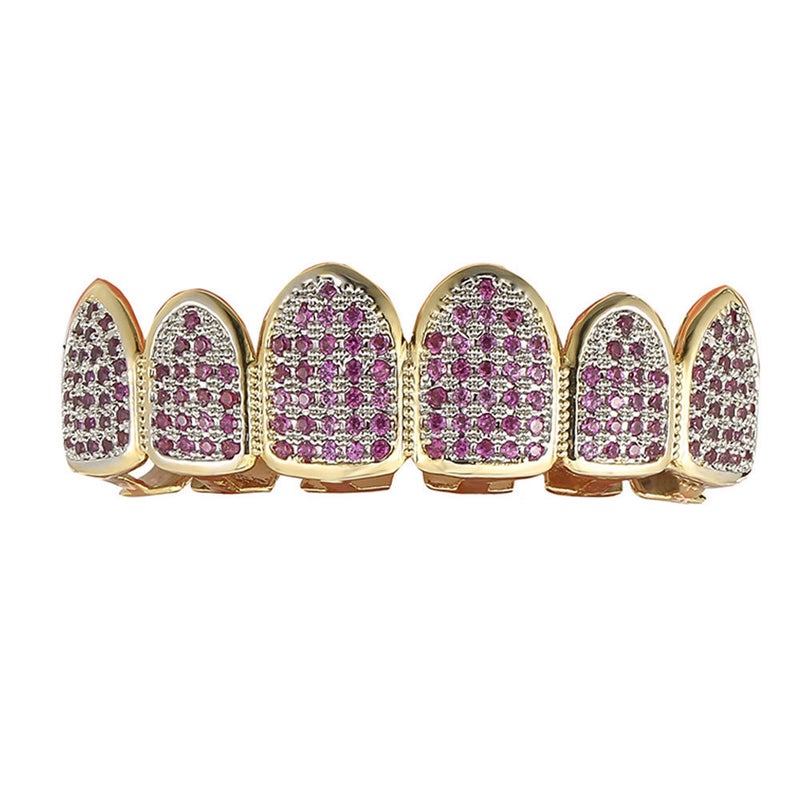 Hip Hop Grillz Six Teeth Zirconia Dental Costume Rose red upper teeth